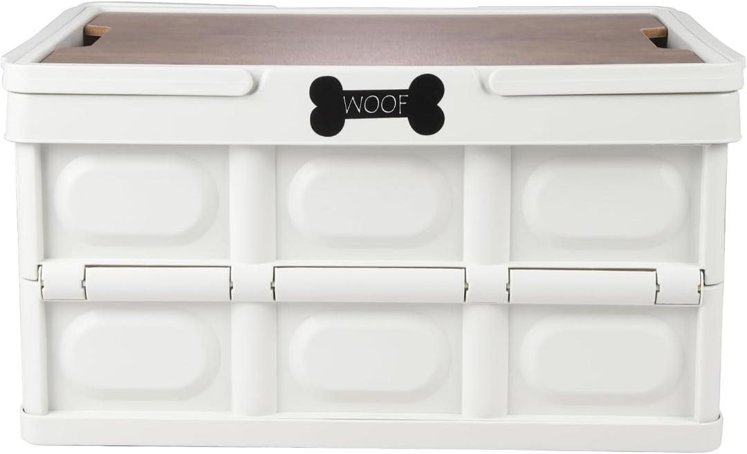 Morezi Outdoor dog toy bin chew proof box storage in plastic foldable designed dog stuff organizer great for pet food organizing toys leashes clothing in outside cream