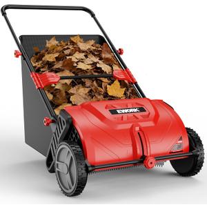 EWORK Lawn Sweeper Push 26-Inch Leaf Sweeper with 3.5 cu.ft. Hopper Bag, Adjustable Brush Height, Walk Behind Push Lawns Weeper & Leaf Collector for Yard Clean