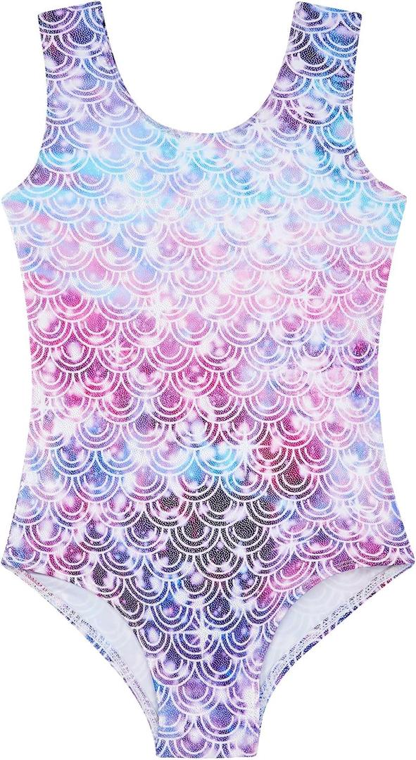 Funnycokid Gymnastics Leotards for Girls Sparkly Colorful Kids Tumbling Outfit 4-10 Years (6-7 Years, Diamond Mermiad)