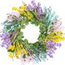 Wreaths for Front Door, 26 Inch Forsythia Floral Wreath | Summer Spring Door Wreath for All Seasons for Indoor Outdoor Home Wall Window Wedding Farmhouse Easter Decor (Multicolor)