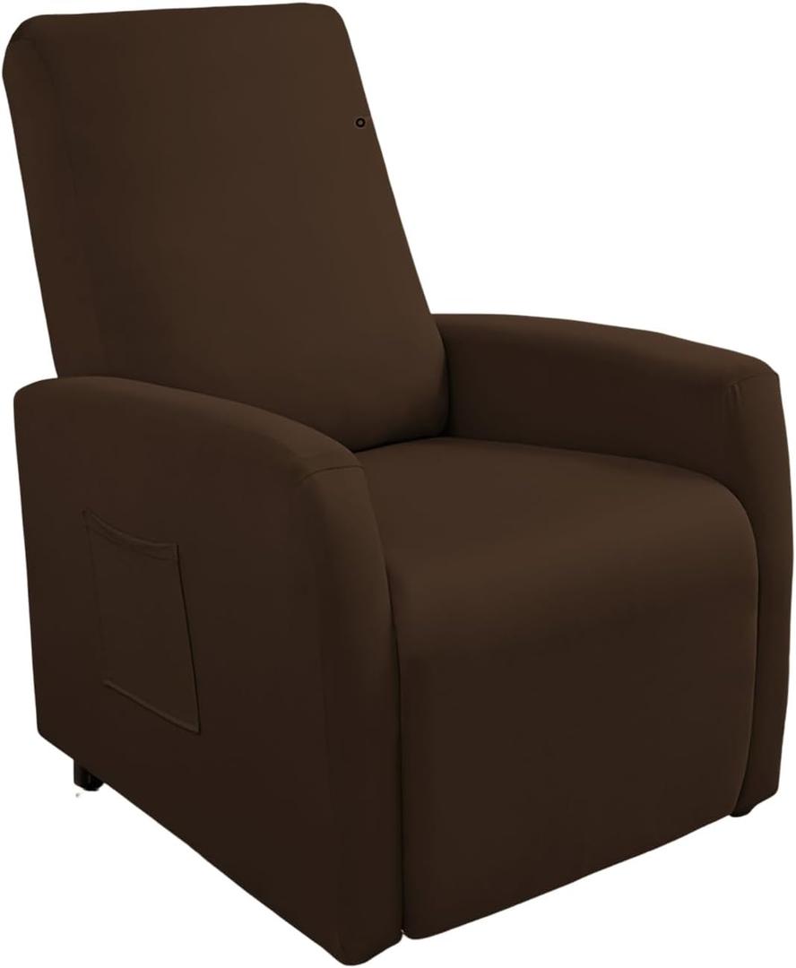 Recliner Chair Covers 4 Pcs Waterproof Small Recliner Sofa Slipcover Stretch Recliner Slipcover for Lazyboy Recliner Chair with Storage Pocket Furniture Protector for Living Room, Dark Brown