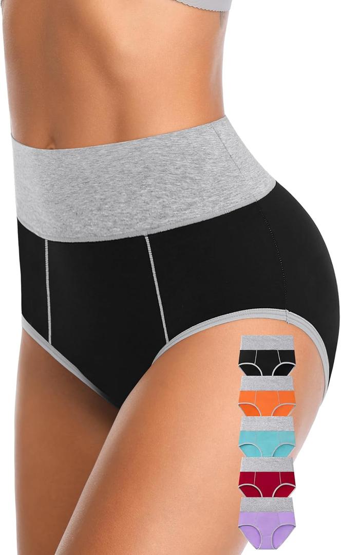 Annenmy High Waisted Womens Underwear Cotton Underwear Full Coverage Briefs Stretch Breathable Ladies Panties 5 Pack (Medium, Multicolor)