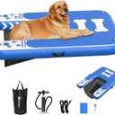 Dog Boat Ramp for Dogs Up to 240 lbs, Inflatable Dog Water Ramp | Dog Dock Ramp with Anti-Slip EVA Foam Safe & Easy Water Access, Dog Ramp for Boat, Pools, Lakes, Boats, Docks, Blue & White
