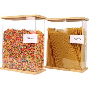 Airtight Bamboo Food Dispenser | Pantry Organizers and Storage Container | Cereal, Rice, Beans, Snack Storage (2 Pack)