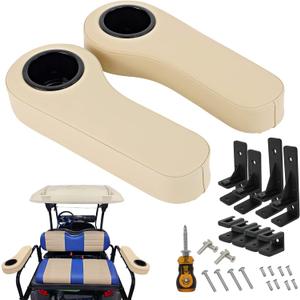 Golf Cart Armrest with Cup Holder for EZGO TXT Club Car DS Precedent and Yamaha Rear Seat Kit, Upgrade Support Frame/No Need Drilling Arm Rest (Beige)