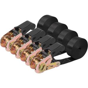 Endless Ratchet Tie Down Straps Heavy Duty Cargo Tie Downs, Sturdy Nylon Black Strap Down Ratcheting Securing Straps, Track Spring Fittings, Tie-Down Motorcycles, Trailer Loads, Kayak (1"x8'-4pcs black)