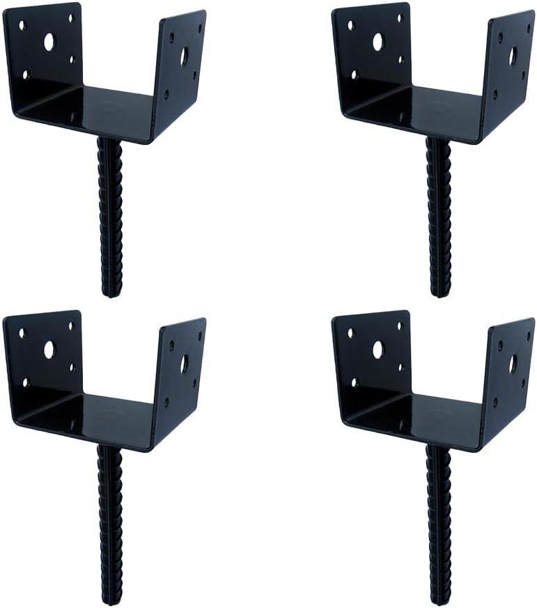 6"x5" 4PCS U Shape Fence Post Holder Black Powder Coated,Ground Spike Post Anchor Metal Concrete Post Anchor Deck Post Base