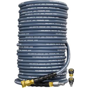 3/8" 4800PSI Pressure Washer Hose 200FT with Swivel Quick Connect for Cold/Hot Water Max 248F, Kink Resistant Steel Wire Braided, Wear Resistant Power Washer Hose with M22 14mm Adapter