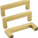 goldenwarm Brushed Brass Cabinet Handles Drawer Pulls and Knobs 5 Pack - LSJ12GD76 Stainless Steel 3 in Bar Handle Knob Pull Fine-Brushed Satin Gold Furniture Hardware (3in hole centers)