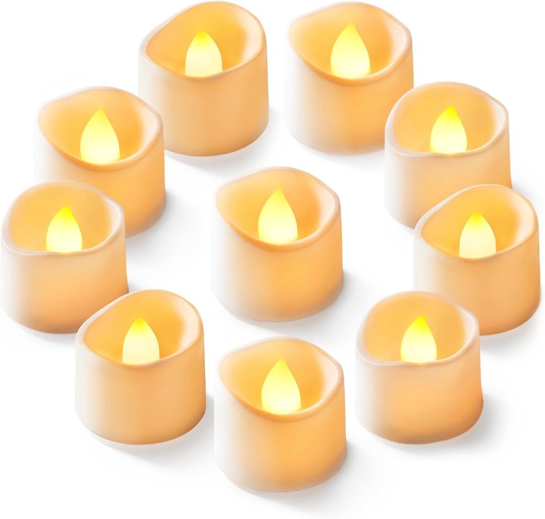 Homemory 24-Pack Flameless LED Tea Lights Candles Battery Operated, 200+Hour Fake Electric Candles TeaLights for Votive, Aniversary, Wedding Centerpiece Table Decor, Funeral, Halloween, Christmas (Bright Amber Glow  White Body)
