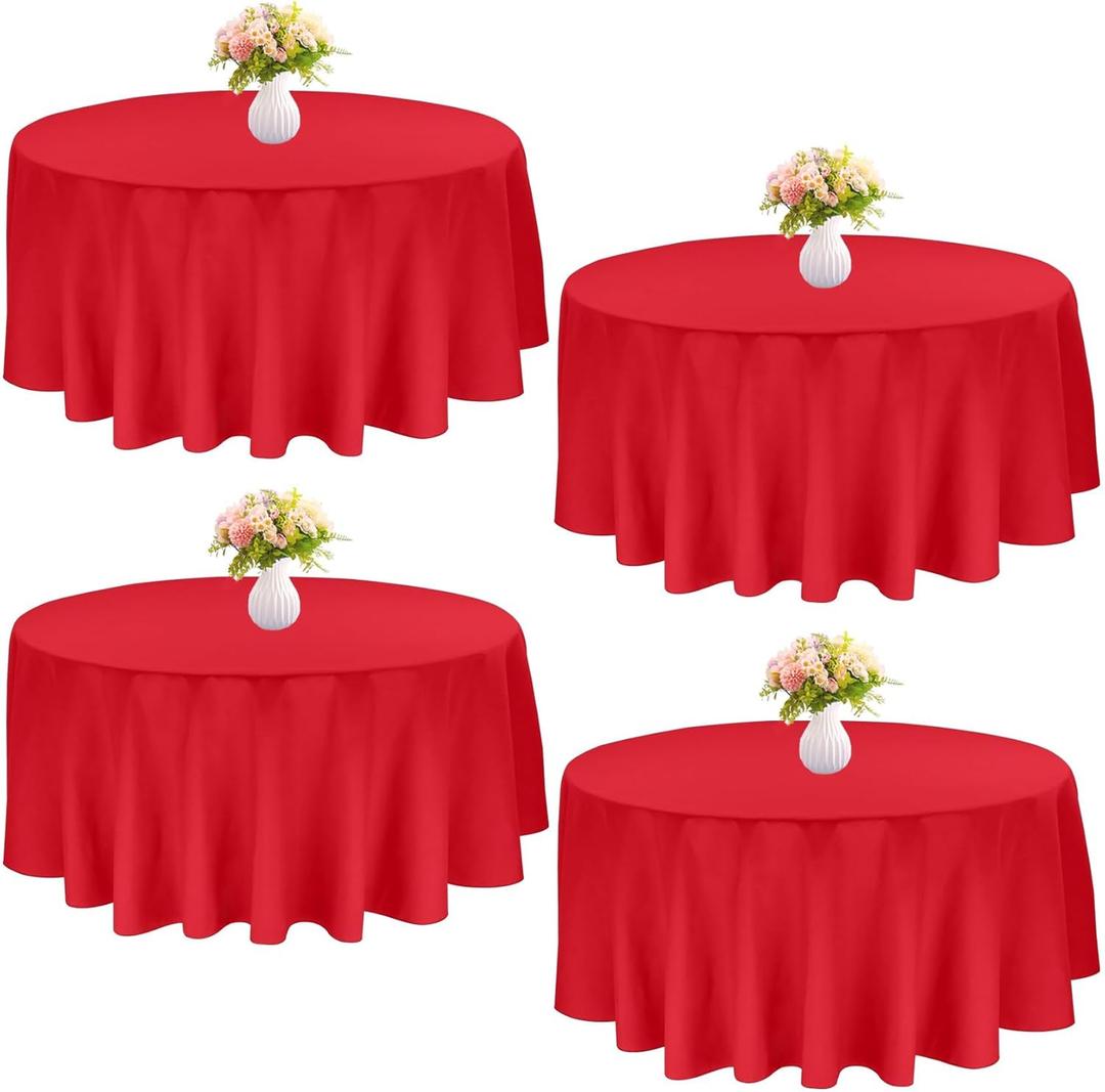4 Pack Round Tablecloth 90 Inch Polyester Washable Fabric Table Covers for Wedding Dining Table Buffet Parties Banquet DecorationRed