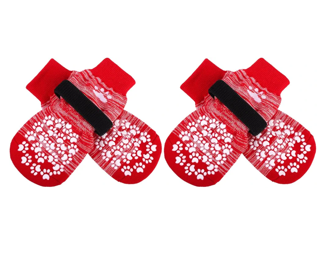 EXPAWLORER Anti Slip Dog Socks to Prevent Licking Paws, Dog Shoes for Hot Pavement, Dog Booties for Small Medium Large Senior Dogs, Traction Control Boots & Paw Protectors for Hardwood Floors-Red