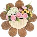 Rattan Daisy Wall Basket Hanging Wicker Baskets for Wall Home Decor, Hanging Woven Rattan Storage for Flowers Front Door Bathroom Storage Daisy Wicker Organizer
