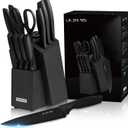 Kitchen Knife Set with block and Sharpener, 13 Pieces German Stainless Steel Knife Block Set for Chopping, Professional Chef Knife, Lightweight, Black Anti-slip Handle, Dishwasher Safe