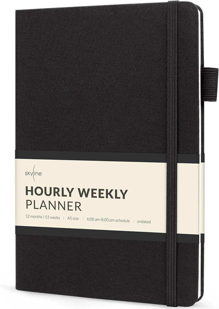Skyline Hourly Weekly Planner  Undated Agenda & Daily Appointment Book  Time Blocking Notebook for Business Entrepreneurs, A5 (Black) (A5 (5.8'' x 8.3''))