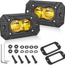 Yellow Flush Mount LED Pods, AKD Part CREE LED Flush Bumper Fog Lights 40W Spot Flood Combo Offroad Driving Lights Yellow Flush Mount LED Chase Light Pods for Trucks Pickup SUV UTV ATV