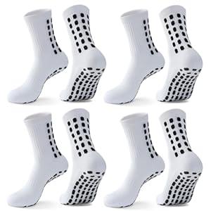 ZXOLDZX 4 Pairs Men's Soccer Socks Solid Grip Pads Non Slip Football Baseball Soccer Socks for Men Women (US, Alpha, One Size, Regular, Regular, 4 Pairs/ White)