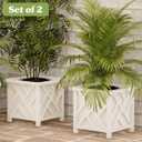 Lattice Design Outdoor Planter Box 2-Pack - 14.75 Square 13 Tall White Decorative Plant Pots for Front Porch Decor - Flower Pots Outdoor Planters for Porch Patio or Garden Decor by Pure Garden