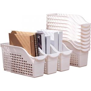 CroBlissful 12 Packs Large Book Bins with Wheels Plastic File and Binder Holders White Hollowed Magazine Books Storage Organizers for Home Office Supplies