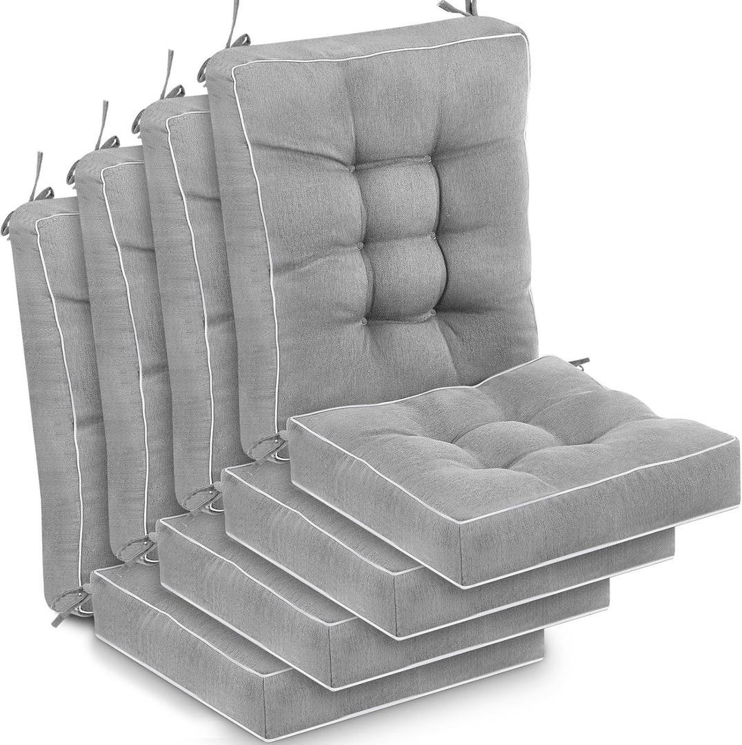 Juexica 4 Sets Outdoor Patio Cushions High Back Outdoor Chair Cushions Rocking Cushion Waterproof Indoor Patio Fastness Chair Pads with Ties for Seasonal Indoor Home Office (Light Gray,19 x 19 x 4)