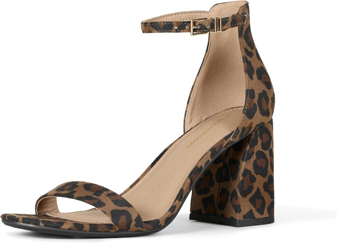 Amazon Essentials Women's Ankle Strap Block Heel Nola Sandals, Leopard Faux Suede, 9.5