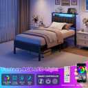 Twin Bed Frames with Headboard, LED Lights & Charging Station