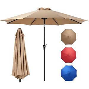 OLIXIS 9FT Patio Table Umbrella with Tilt and Crank Button & 8 Sturdy Ribs Waterproof, 9 Feet Outdoor Patio Umbrella Sun Shade for Pool, Terrace, Beach and Restaurant, Brown 