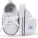 KIDSUN Tutoo Unisex Baby Boys Girls High Top Sneaker Soft Anti-Slip Sole Newborn Infant First Walkers Canvas Denim Shoes (White)