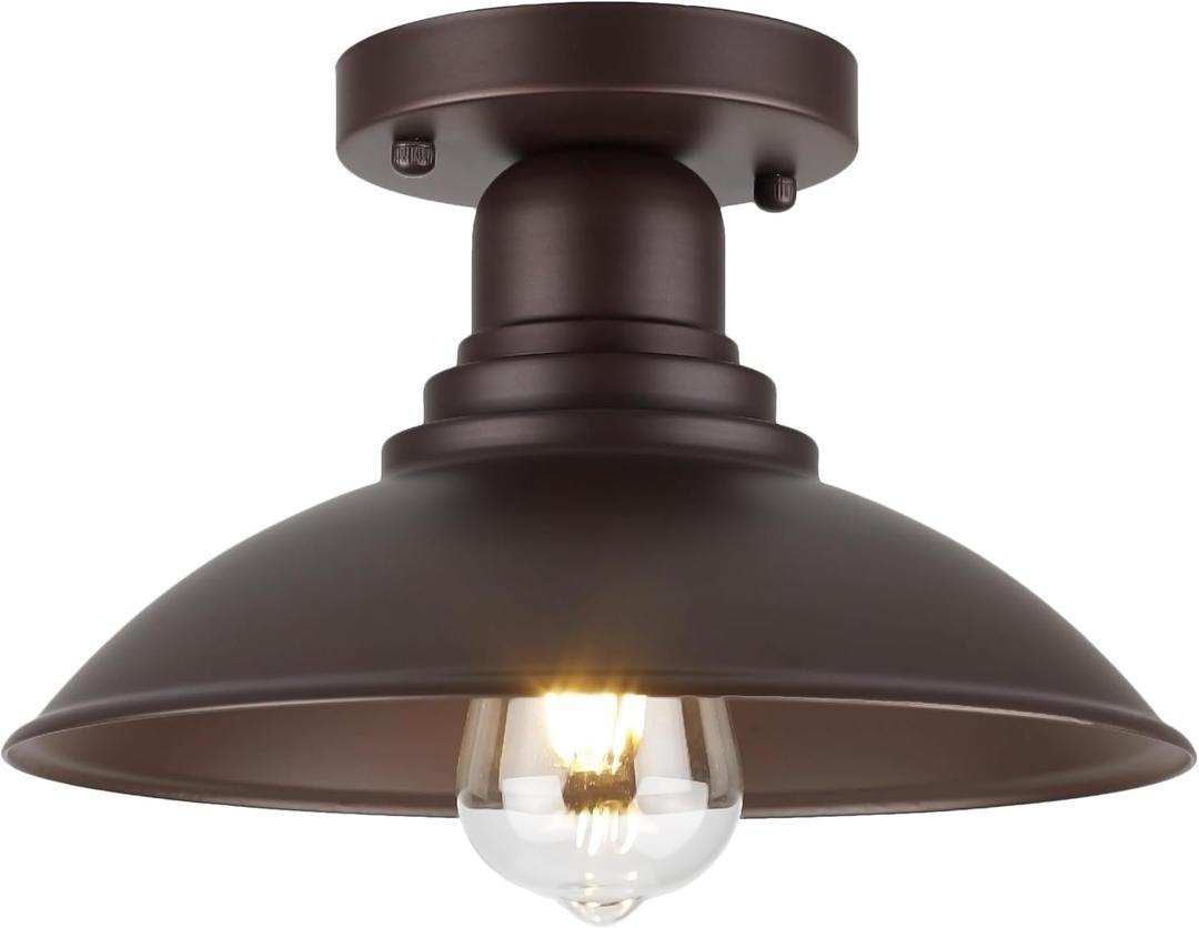 GOLDHILL 10.5" Oil Rubbed Bronze Semi Flush Mount Ceiling Light, Rust-Resistant Powder Coated Metal Barn Fixture for Kitchen, Covered Porch & Patio, Damp Rated