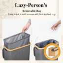 Slim Laundry Hamper, 60L Waterproof Narrow Laundry Basket with Lid and Removable Bag, Collapsible Tall Clothes Hamper with Bamboo Handles for Clothes Toys in Dorm Bedroom Bathroom, Grey