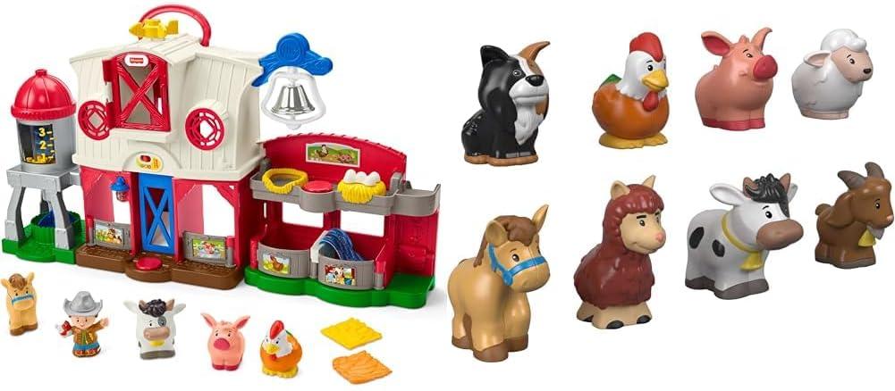 Bundle of Fisher-Price Little People Toddler Learning Toy Caring for Animals Farm Interactive Playset with Smart Stages + Little People Toddler Toys Farm Animal Friends 8-Piece Figure Set