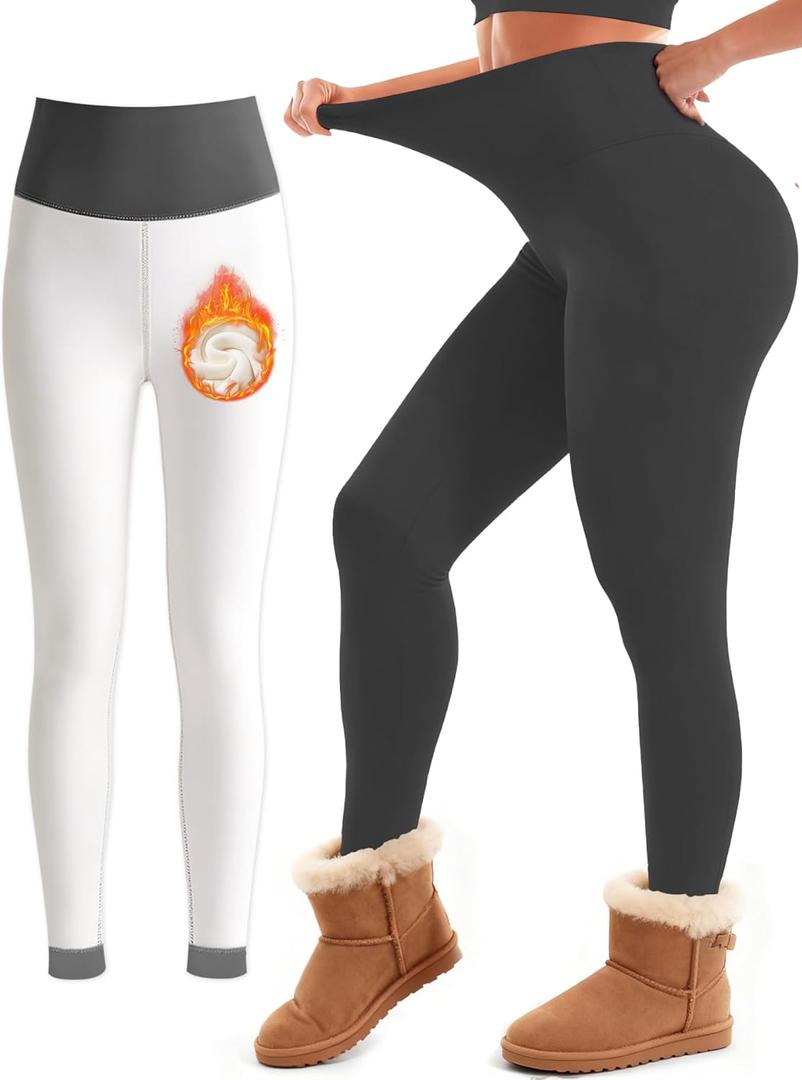 Laite Hebe Fleece Lined Leggings Women - High Waisted Winter Yoga Pants Tummy Control Soft Thermal Warm for Hiking Workout (Medium)
