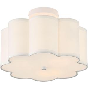 13.3"Semi Flush Mount Ceiling Light Fixture, 3-Light Modern Close to Ceiling Light With Fabric Flower-Shaped Shade, Light Fixtures Ceiling Mount for Bedroom Nursery Kids Room Living Room(White)