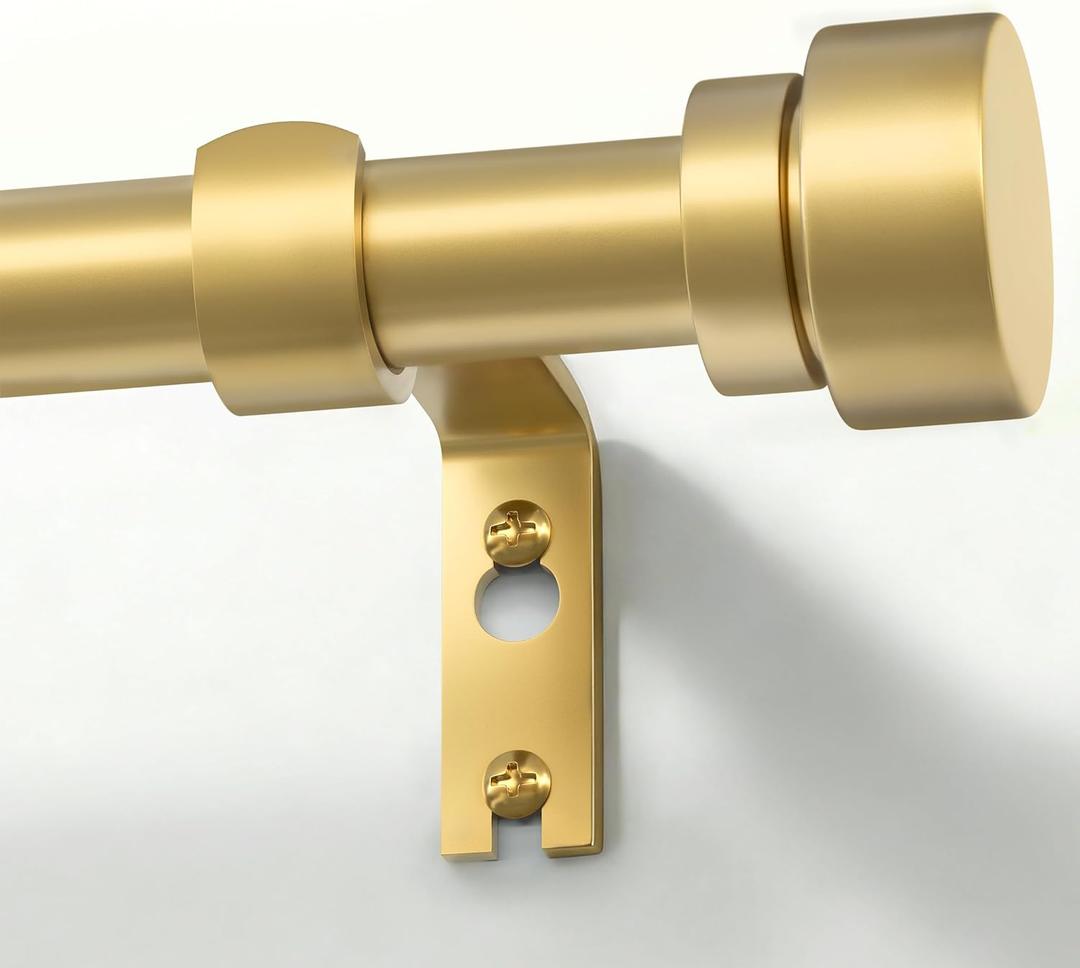 PORTRES Gold Heavy Duty Curtain Rods for Windows 66 to 120 Inches Adjustable Length 1" Diameter Brass Curtain Rod with Modern Decorative Finials for Outdoor Bedroom Kitchen Living Room