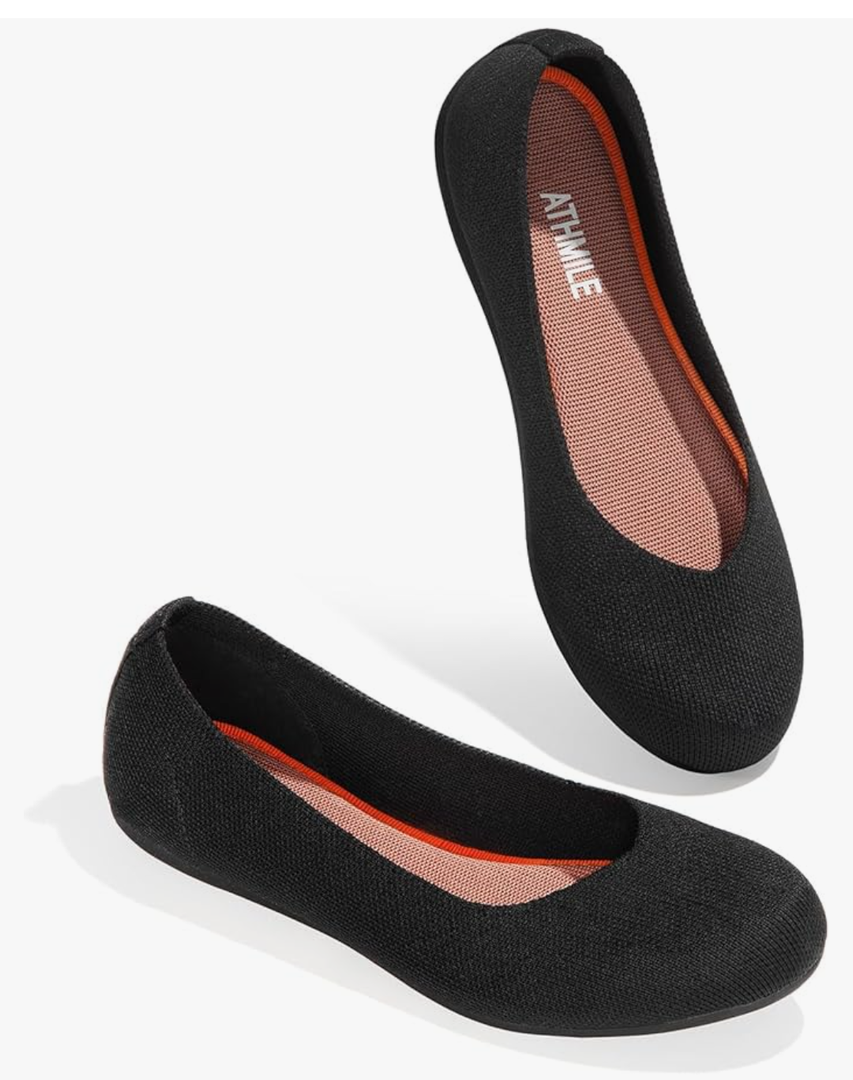 ATHMILE Women's Flat Ballet Shoes Knit Flat Shoes for Women Round Toe Slip on Women Flats for Dressy Casual Office Work Wedding Comfort Soft, Black