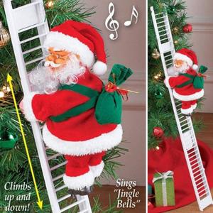Electric Santa Climbing Up and Down Tree with Music, Bag of Presents - Holiday Decor for Home, Door, Wall - Xmas Ornament
