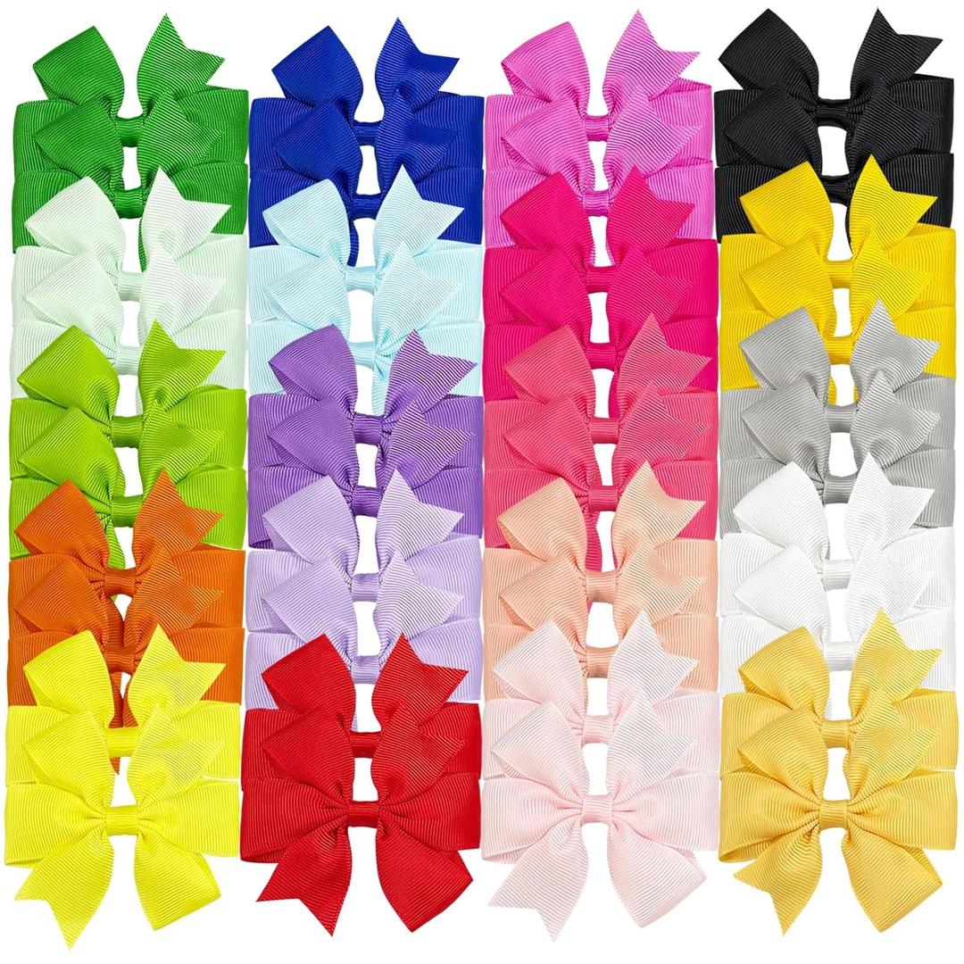 OAOLEER 40Pcs 3inch Hair Bows for Girls, Boutique Grosgrain Ribbon Pinwheel Hair Bows Alligator Clips For Girls Baby Toddlers Accessories Teens In Pairs (3inch-40pcs Bows)