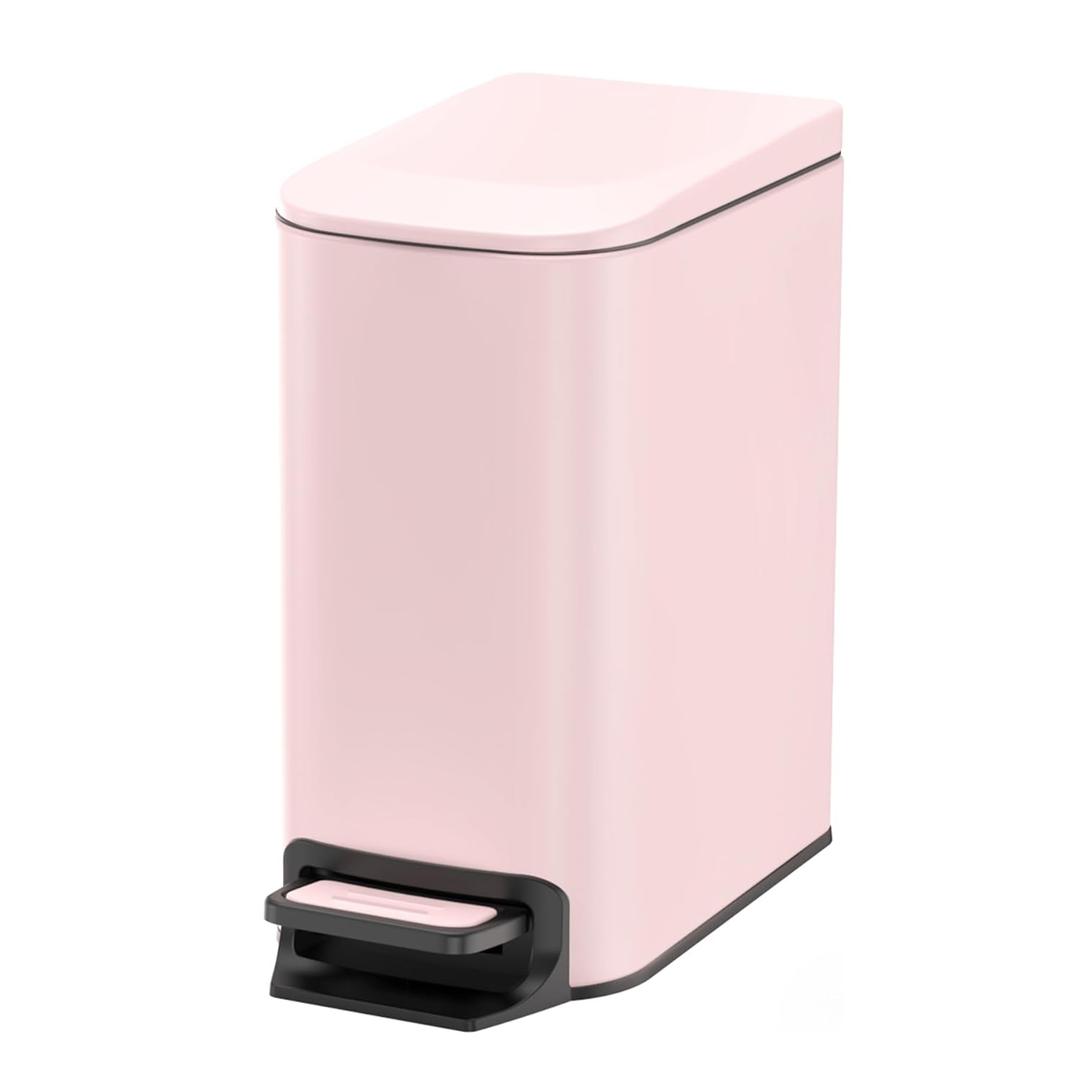 Cesun Small Bathroom Trash Can with Lid Soft Close, Step Pedal, 6 Liter / 1.6 Gallon Stainless Steel Garbage Can with Removable Inner Bucket, Anti-Fingerprint Finish (Pink)