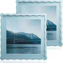 12x12 Wavy Picture Frame With Mat For 8x8, Wavy Edge Wooden Picture Frame with Real Glass - Wall Mount Display, Blue, 2 Pack