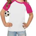 Topstype Girls' Soft Raglan Short Sleeve Summer T Shirts Crew Neck 5-14 Years (13-14 Years, XXL, White and Pink)