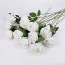 Solivya 12 Pcs Artificial Rose Flowers, Silk Roses with Long Stems, Realistic Fake Roses for Wedding Centerpiece Party Home and Office DIY Decor, White