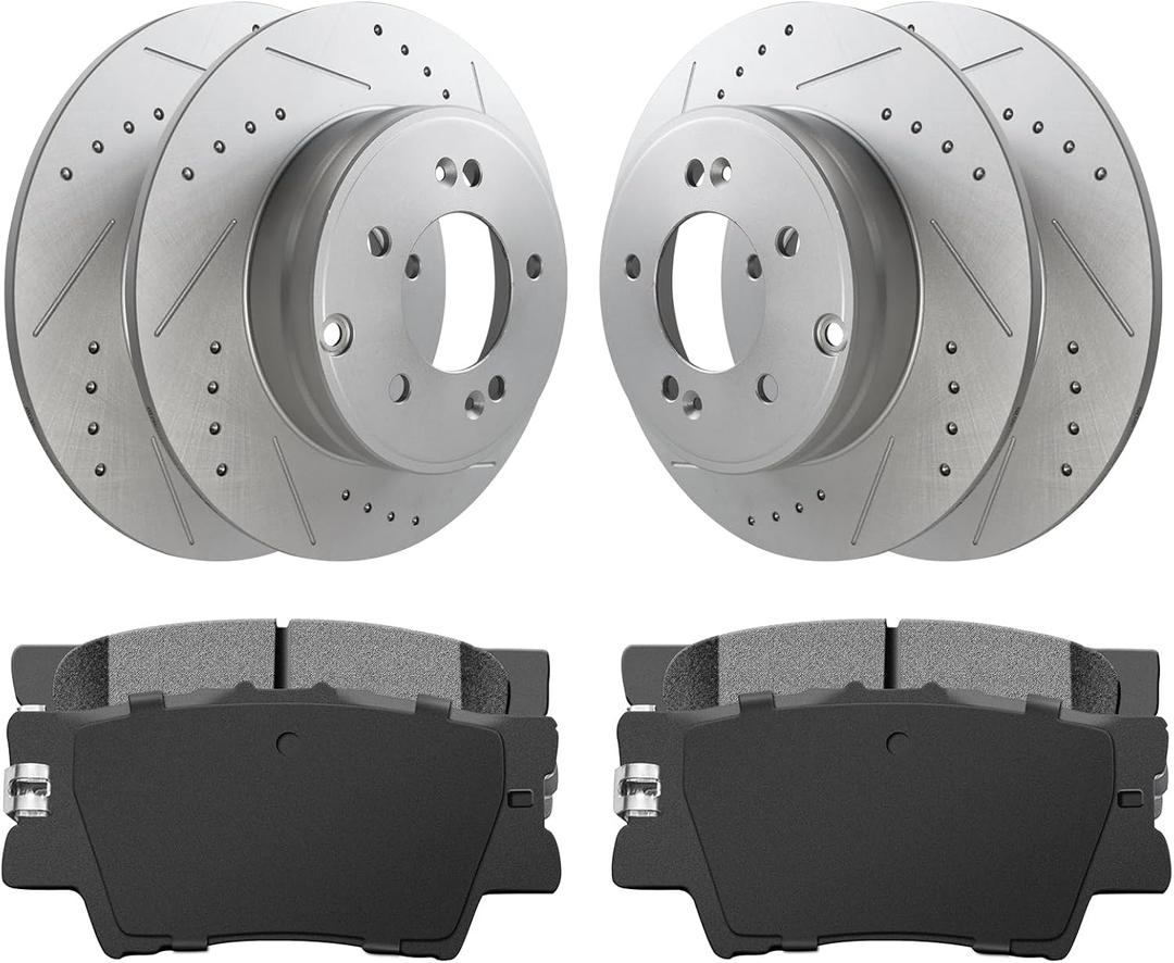 31443 D1212 Rear Brake Rotor and Pad Kit Compatible With Toyota 2006-2018 RAV4, Lexus 2010-2012 HS250h Replacement OE Disc Brake Rotors and Ceramic Brake Pads, Rear Brake Kit