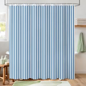Blue and White Striped Shower Curtain for Bathroom 72 x 78 inch | Striped Geometric,Modern Summer Decor,Long Shower Curtain,Waterproof Polyester Fabric,Machine Washable,12 Plastic Hooks
