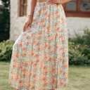 KIRUNDO Women 2026 Spring Summer High Waist Boho Floral Maxi Skirt Trendy Casual Flowy Swing Pleated A Line Beach Long Skirts (M)