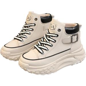 Women's Genuine Leather Lace-Up Platform Sneakers,Outdoor Non-Slip Comfortable High-Top Walking Casual Sneakers 38