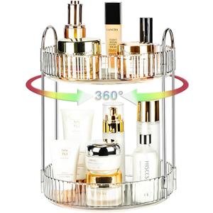 360 Rotating Makeup Organizer, 2 Tier Lazy Susan Bathroom Counter Organizer, Skincare Organizers, Spinning Perfume Organizer & Vanity Organizer Countertop (Silver Clear, 2 Tier)