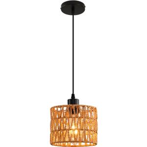Woven Pendant Light Boho Chandelier, Rattan Pendant Lights Kitchen Island, Farmhouse Pendant Lighting with Hand Woven Wicker Shade, Boho Chandelier Light Fixtures Ceiling Hanging Light (1 Pack Brown)