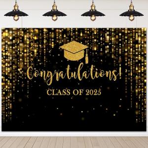 Mocsicka Class of 2025 Backdrop Rose Gold Glitter Bokeh Graduation Party Background 2025 Congrats Grad Prom Party Cake Table Decoration Photo Booth Props (8x6ft)