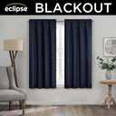 Eclipse Kendall Textured Blackout Thermal Rod Pocket Window Curtain, Insulating & Noise Reducing Curtains for Bedroom or Living Room (1 Panel), 63 in Long x 42 in Wide, Indigo