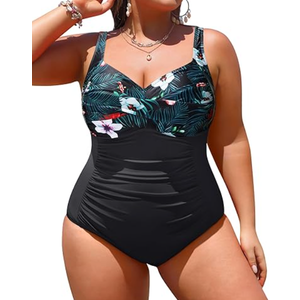 Yonique Women Plus Size One Piece Swimsuits Tummy Control Bathing Suits Twist Front Ruched Swimwear(16W)